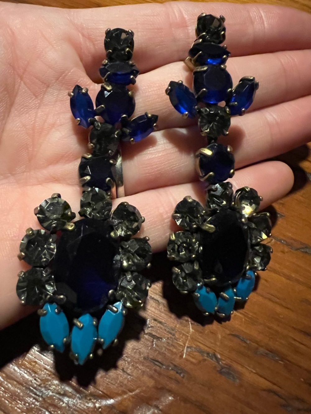 J. Crew Navy, Turquoise & Smoke Crystal Drop Earrings